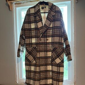 ARULA Brown and Cream Plaid Women’s Teddy Jacket